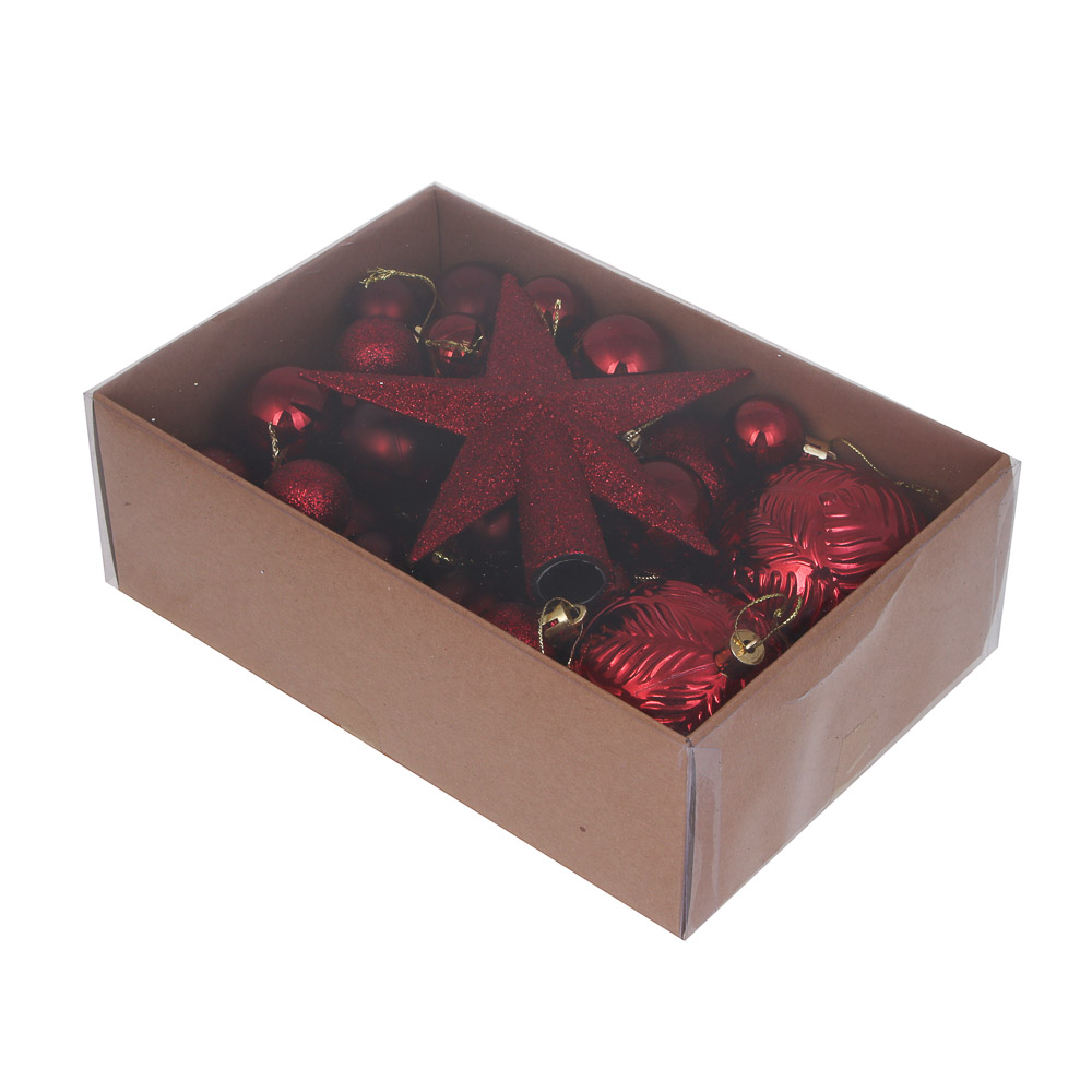 СНОУ БУМ Набор шаров и украшений 30 шт, 3см, 4см, 6см, 8см, красный, арт.№ 309-089