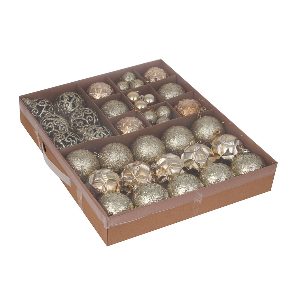 СНОУ БУМ Набор шаров и украшений 48 шт, 6см, золото, арт.№ 309-091