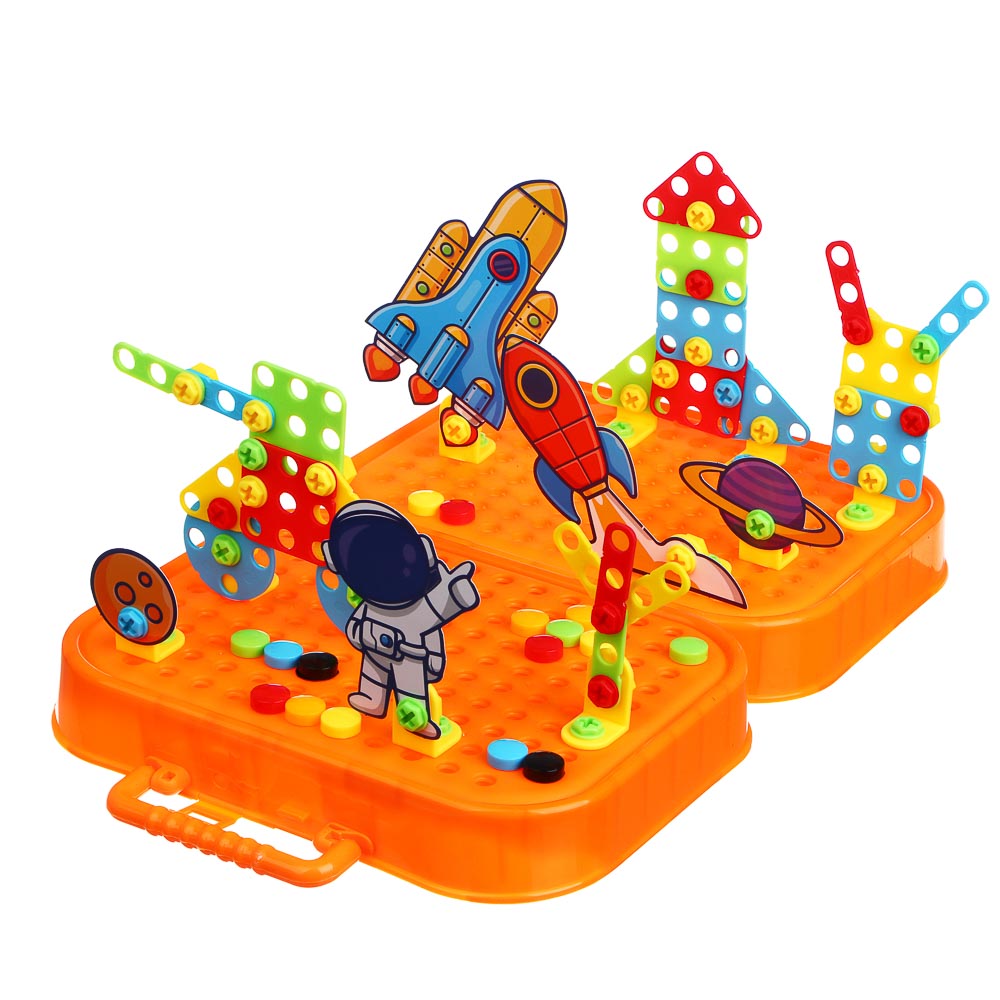 ИГРОЛЕНД Конструктор с шуруповёртом в чемоданчике "Шурупики", РР, ABS, 24,5х7,5х18,5см, 2 дизайна, арт.№ 859-100