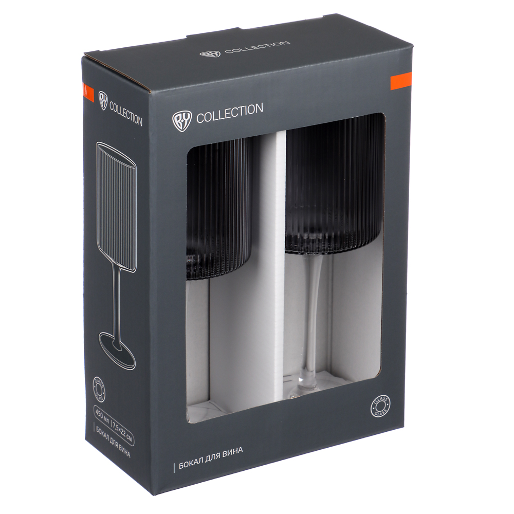 BY COLLECTION Black Line Набор бокалов для вина, 2шт., 500 мл, 8х22 см, стекло, арт.№ 820-851