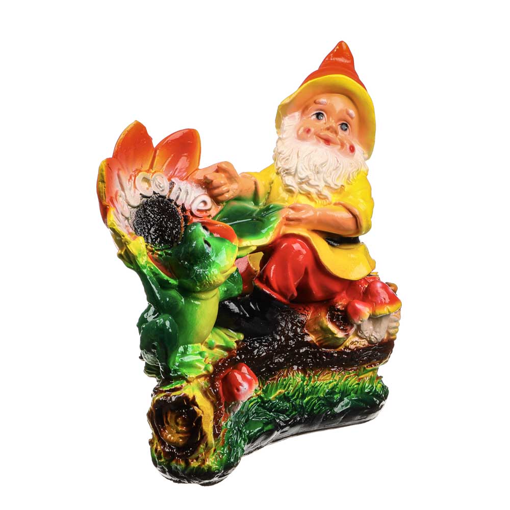 Фигура садовая Гном с лягушкой на бревне 25x26см, гипс, арт.№ 162-241