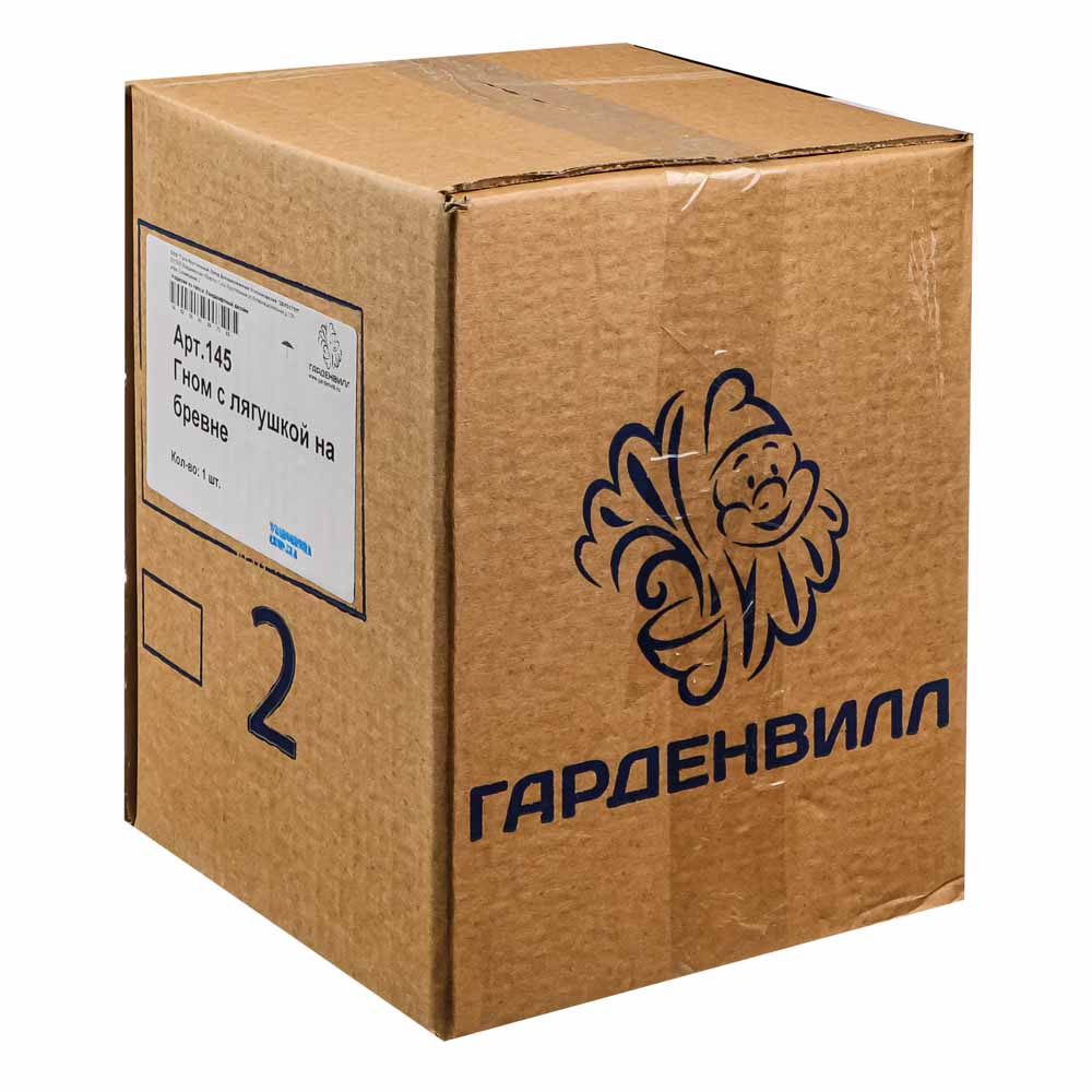 Фигура садовая Гном с лягушкой на бревне 25x26см, гипс, арт.№ 162-241