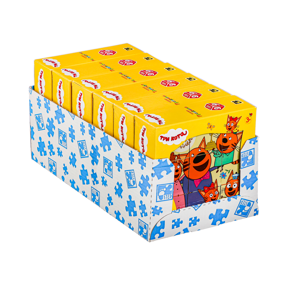 СТЕП ПАЗЛ Кубики "Три кота" пластик, 9 шт, пластик, 4 дизайна, 13х5х13 см, арт.№ 272-848