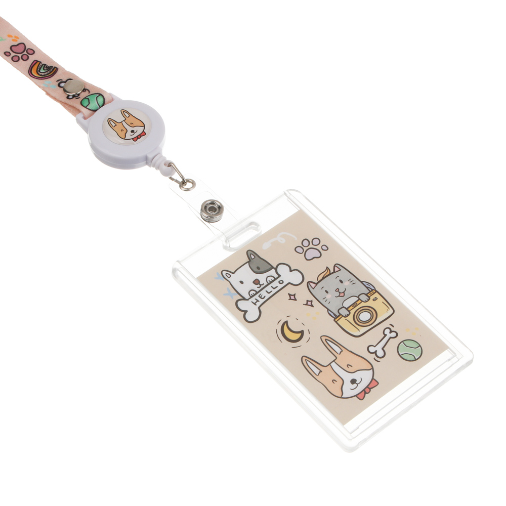 Чехол для карты, бейджа "Минисо Стайл" 6,5х10,5см, вкладыш с наклейками, шнурок с караб., ПС, арт.№ 524-330