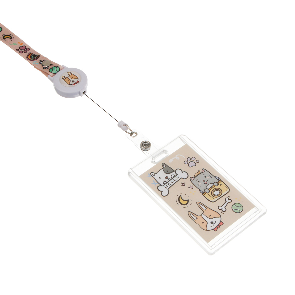 Чехол для карты, бейджа "Минисо Стайл" 6,5х10,5см, вкладыш с наклейками, шнурок с караб., ПС, арт.№ 524-330