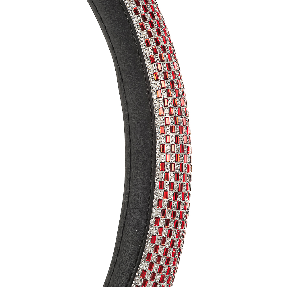 Ермак Оплетка руля, кристаллы, красный, размер M, искусственная кожа, арт.№ 708-135
