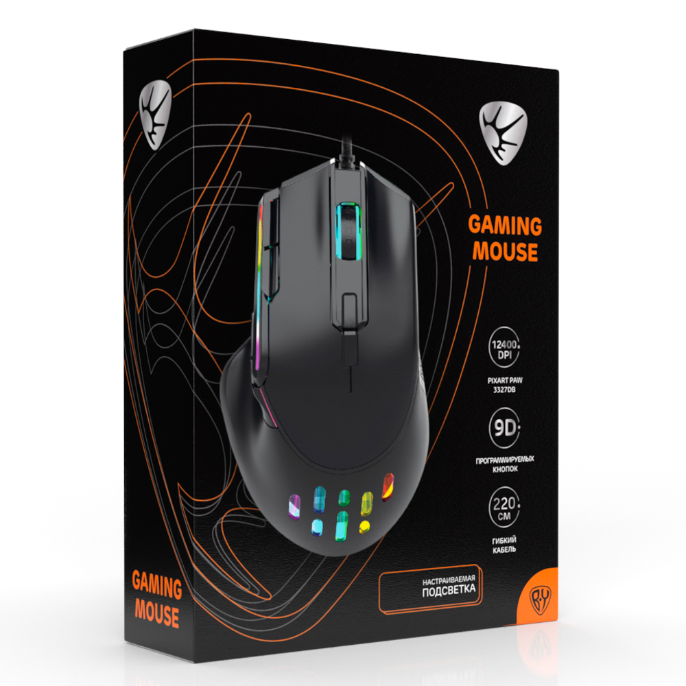 BY Игровая мышь проводная Bazooka 12400dpi,9D,PAW3327,RGB,220см, арт.№ 405-057