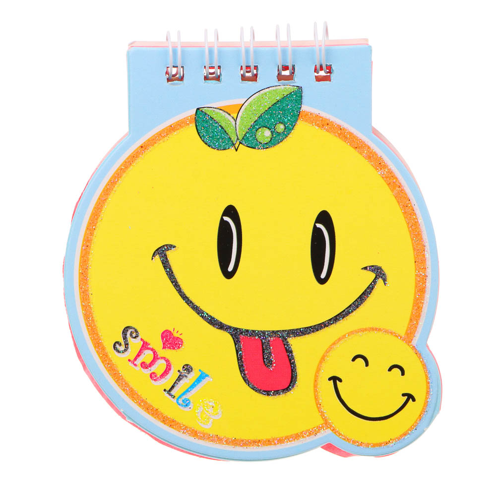 Записная книжка фигурная 9,5х8,5см, 40 листов, в форме смайлика, спираль, 4 дизайна, арт.№ 557-062