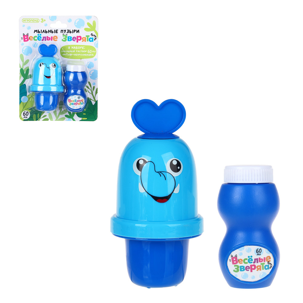 ИГРОЛЕНД Мыльные пузыри "Веселые зверята", мыл.раств 60 мл., ABS, 13х6х18см, арт.№ 460-026