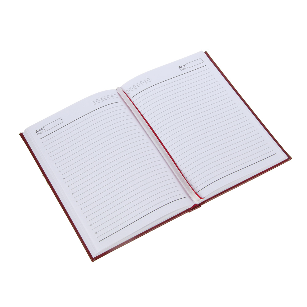 Ежедневник недатированный "БИЗНЕС" А5, 320 стр., тв.обл.с поролоном, искусственная кожа, красный, арт.№ 572-128