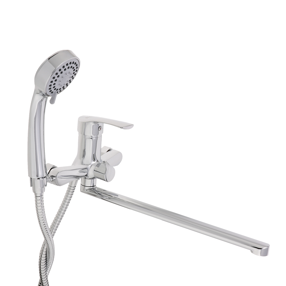 RAIN Смеситель для ванны Обсидиан, прямой излив 35см, душ. набор, картридж 35мм, латунь, хром, арт.№ 561-313