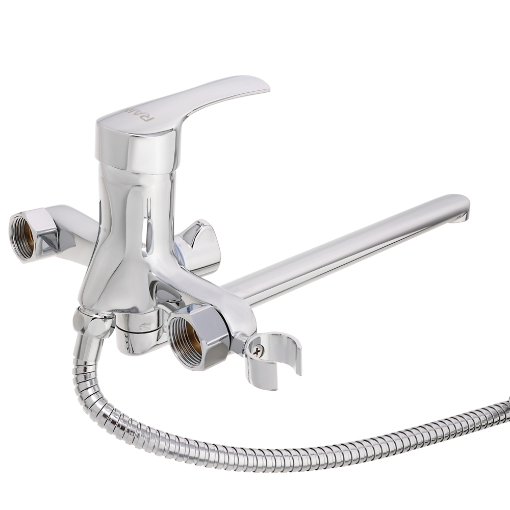 RAIN Смеситель для ванны Обсидиан, прямой излив 35см, душ. набор, картридж 35мм, латунь, хром, арт.№ 561-313