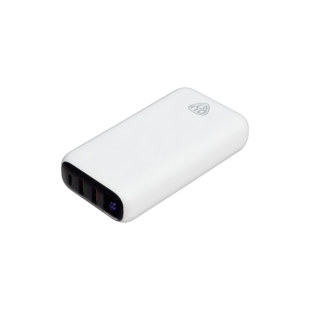 Аккумулятор мобильный BY 20000мАч, 2xUSB-A, 1xUSB-C, 20W, 3A, цифровой индикатор, пластик, белый, арт.№ 031-158
