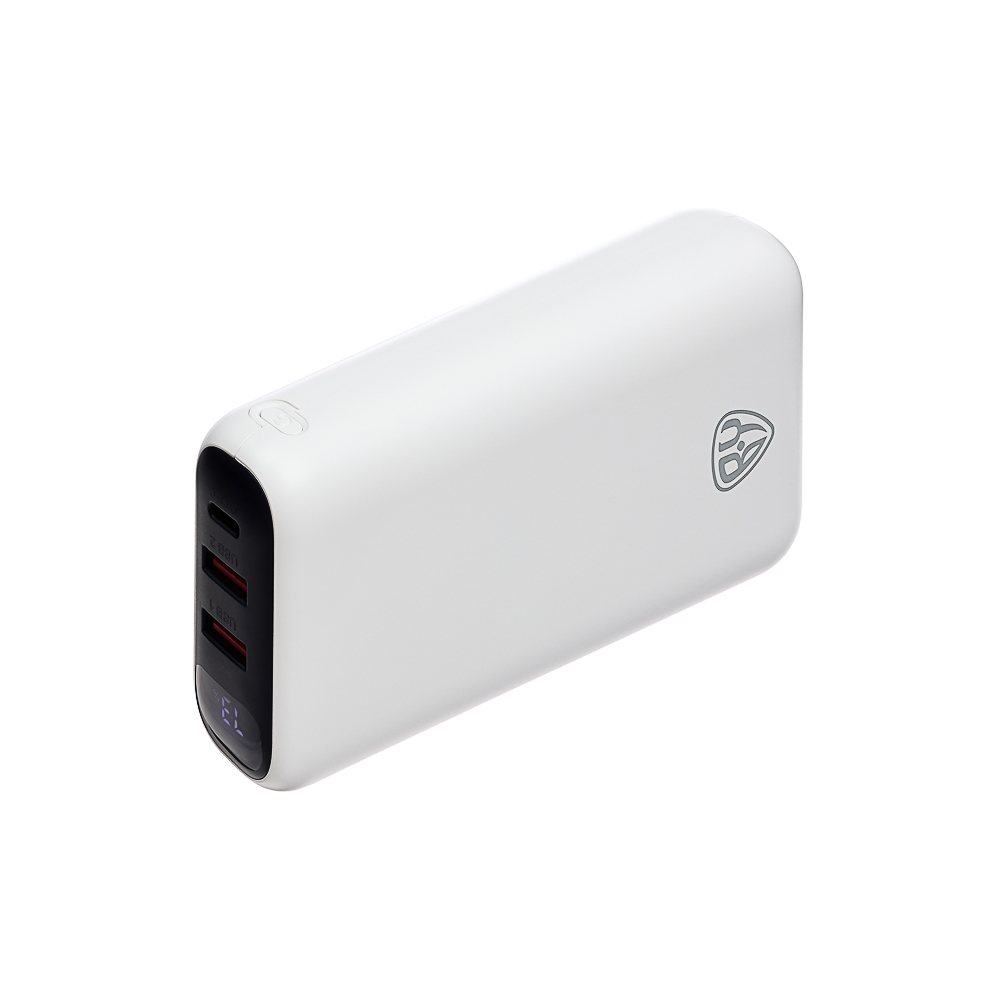 Аккумулятор мобильный BY 20000мАч, 2xUSB-A, 1xUSB-C, 20W, 3A, цифровой индикатор, пластик, белый, арт.№ 031-158
