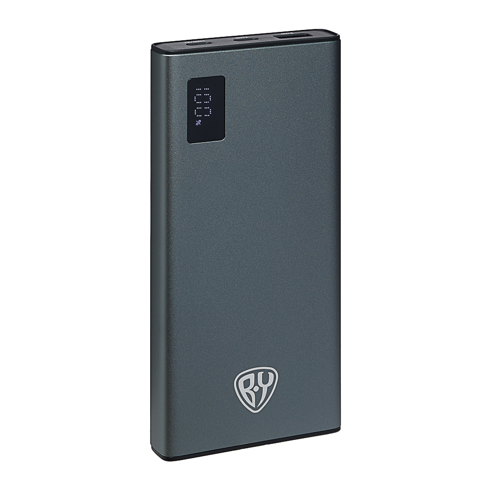 Аккумулятор мобильный BY 10000мАч, 1xUSB-A, 2xUSB-C, 20W, 3A, металл, серый, арт.№ 031-161