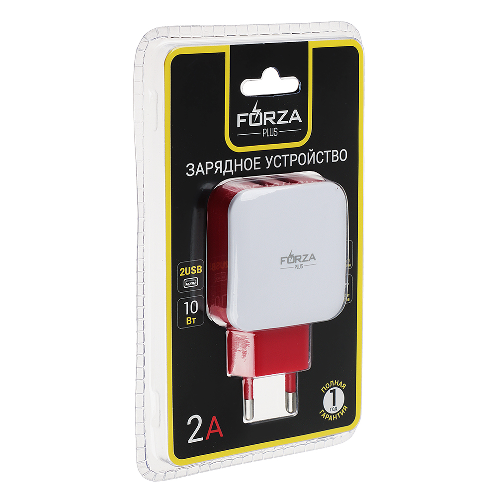 Сетевое зарядное устройство FORZA Акварель, 2xUSB, 2А, 5В, 3 цвета, арт.№ 916-066