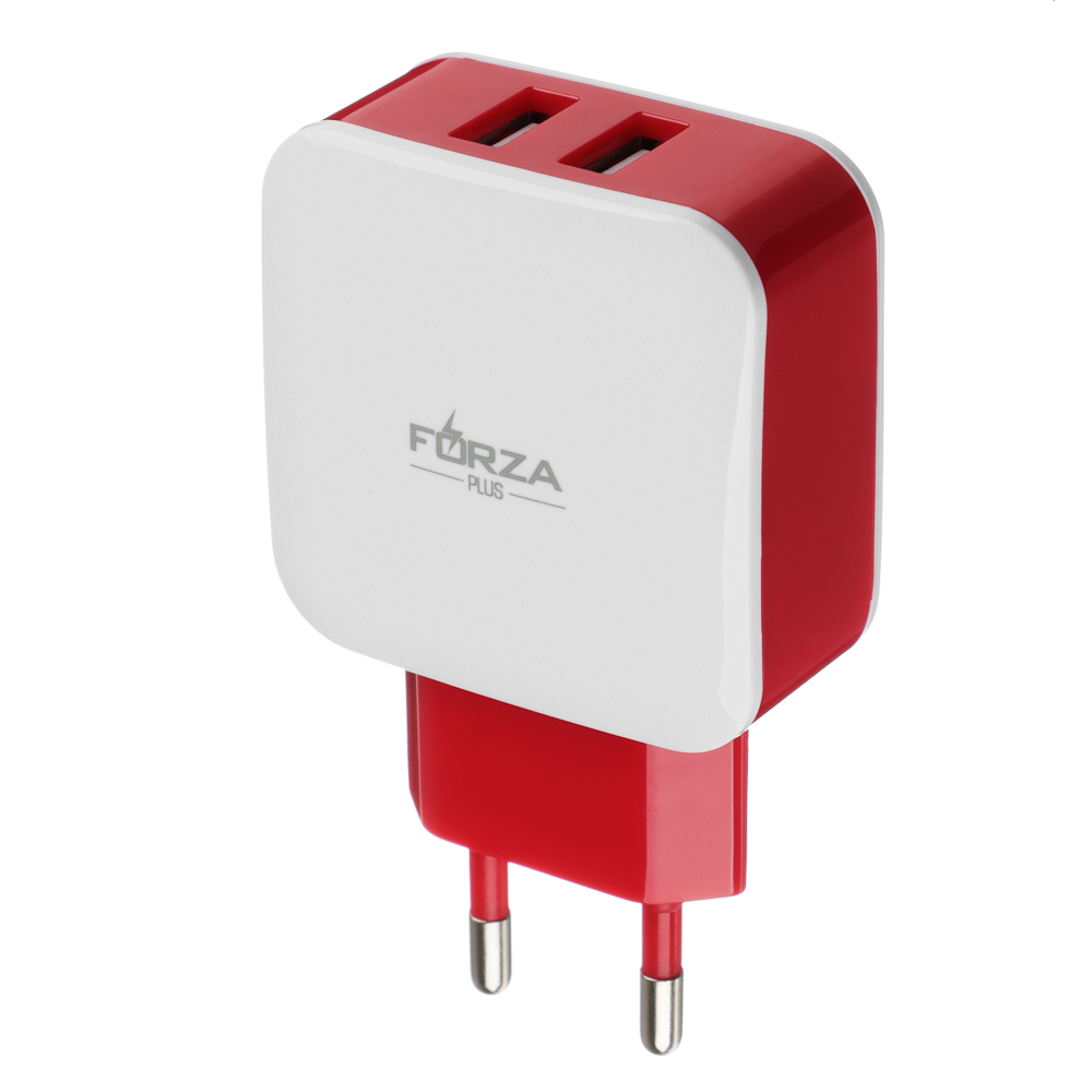 Сетевое зарядное устройство FORZA Акварель, 2xUSB, 2А, 5В, 3 цвета, арт.№ 916-066