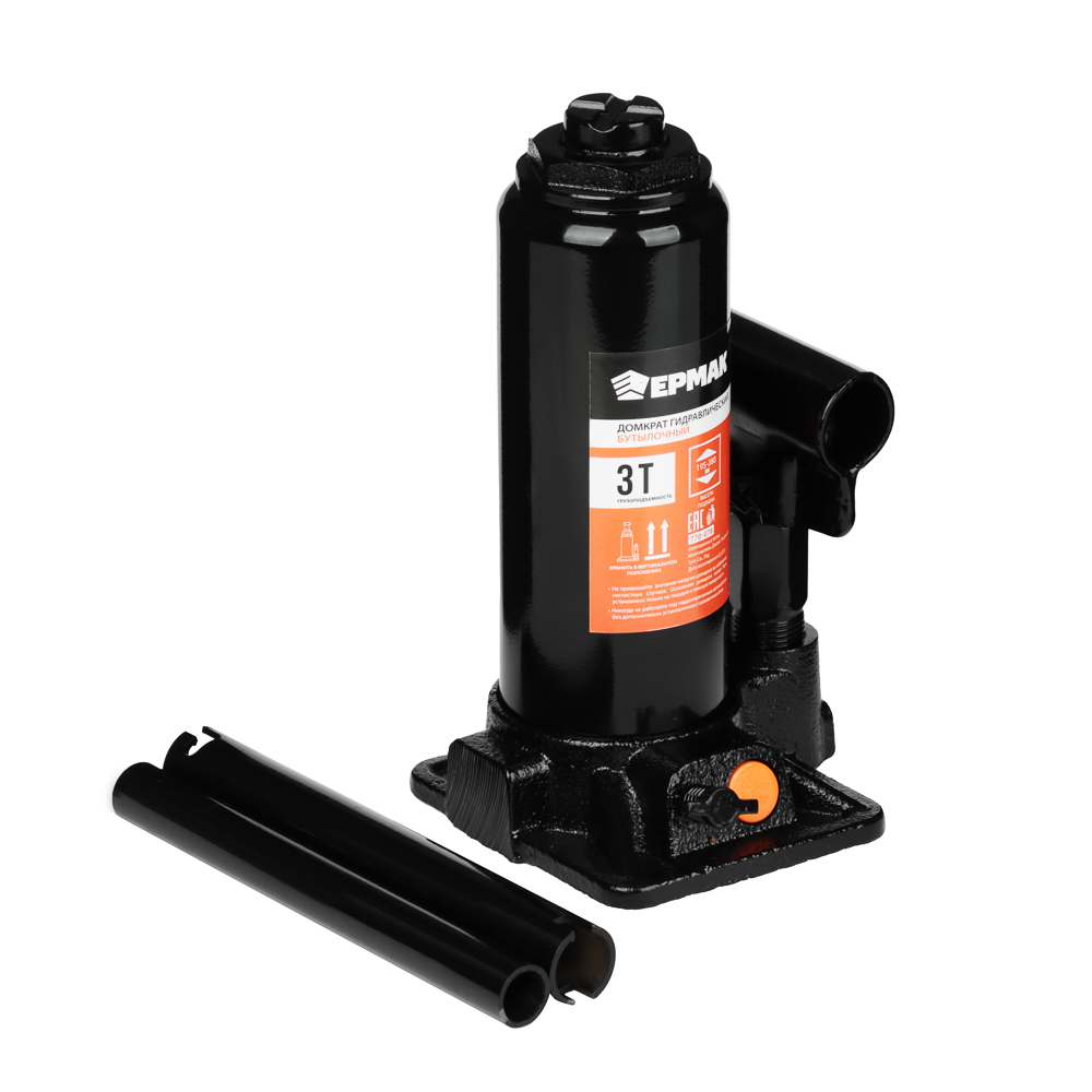 ЕРМАК Домкрат гидравлический бутылочный 3 т, в кейсе, высота подъема 195-380мм, арт.№ 770-078