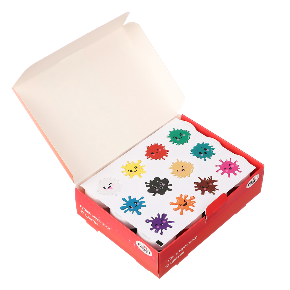 ГАММА Гуашь "Мультики", 12 цветов, большие баночки по 20 мл, 221032, арт.№ 231-092