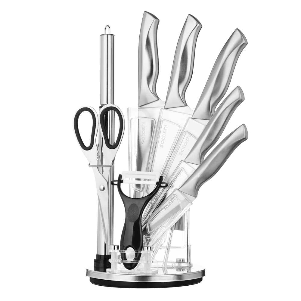 SATOSHI Морель Набор ножей кухонных 9пр, ручки хром, акриловая подставка, арт.№ 803-401