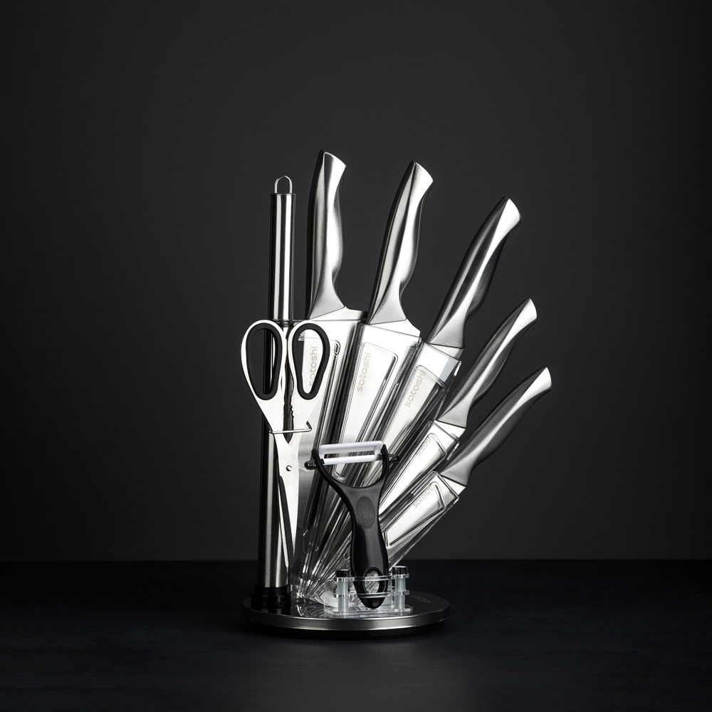 SATOSHI Морель Набор ножей кухонных 9пр, ручки хром, акриловая подставка, арт.№ 803-401