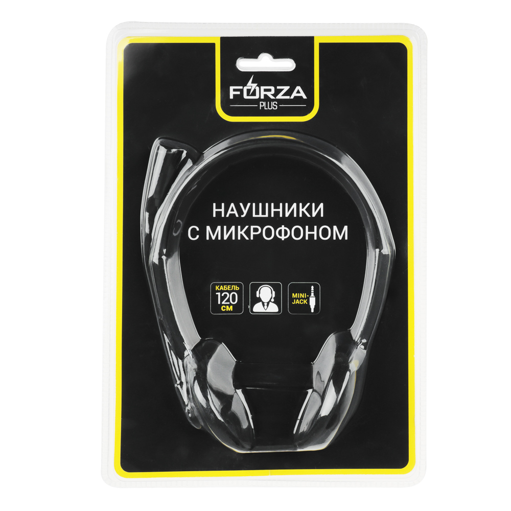 Наушники проводные накладные FORZA, компьютерные с микрофоном, черные, блистер, арт.№ 916-098