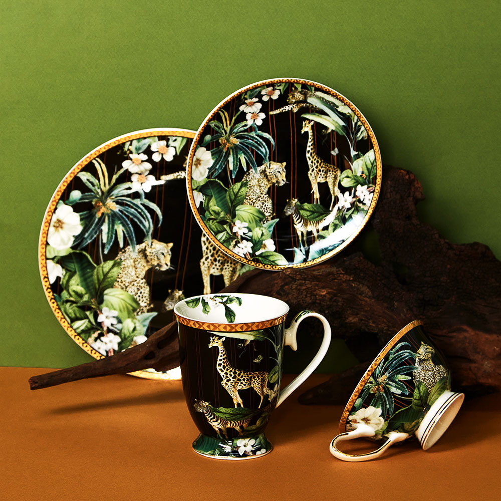 BY COLLECTION Джангл Кружка 320мл, костяной фарфор, чёрный, арт.№ 802-143