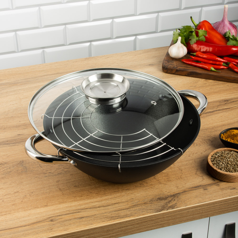 SATOSHI Казан чугун,26см,3л,антипр.покр,решетка,стекл.крыш,нейлон.лопатка,бамб.палочки,индукция, арт.№ 808-029