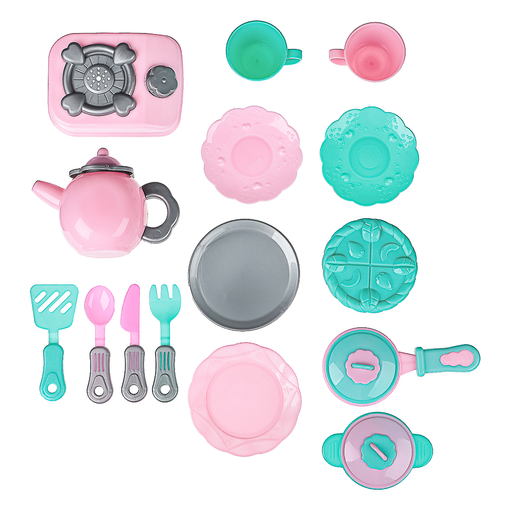 ИГРОЛЕНД Игровой набор посудки "Нежный" с плитой, 17 пред., пластик, 18x13x11 см, для детей 3+, арт.№ 294-190