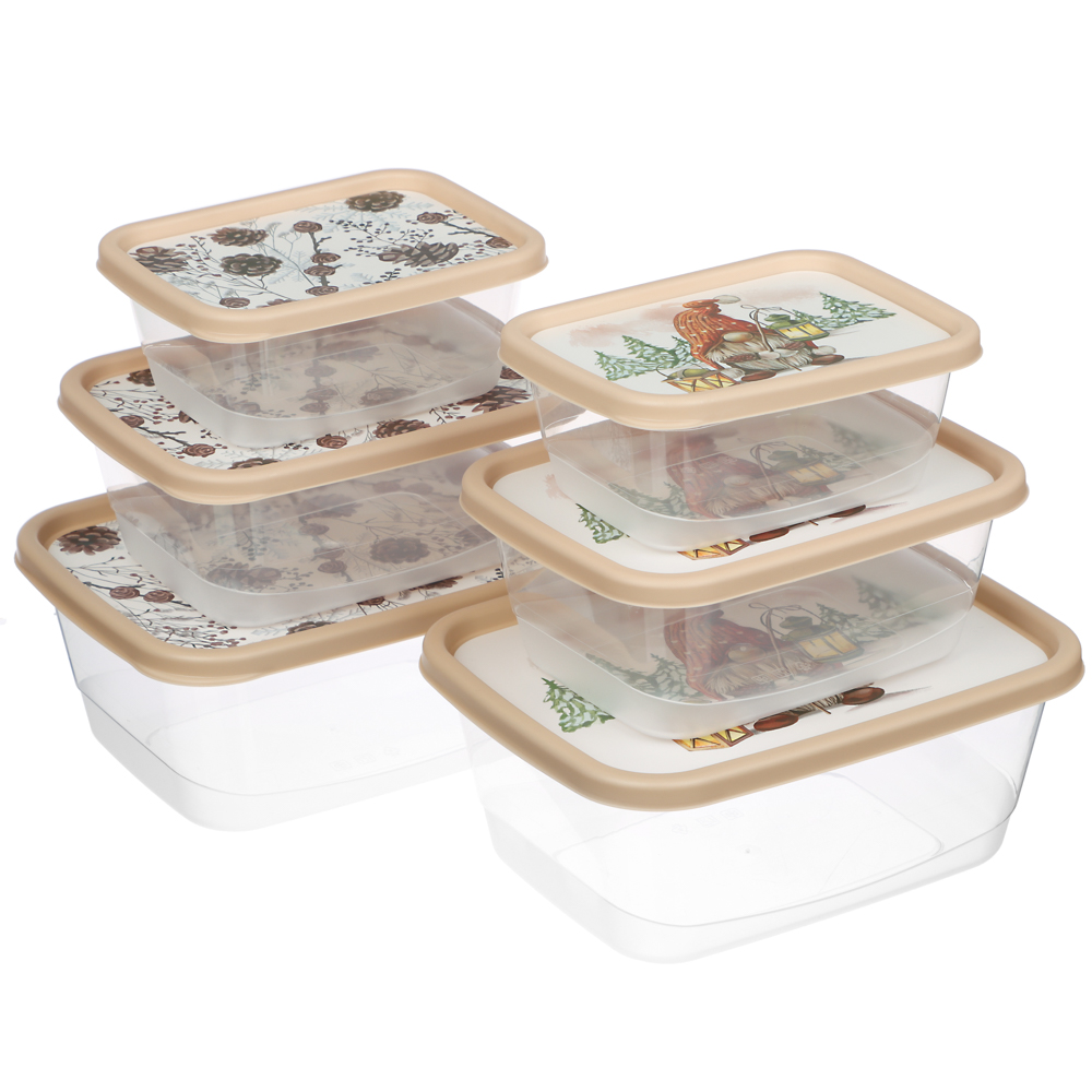 Шишки, Гном Набор контейнеров для продуктов прямоугольных 3шт (0,5л+0,85л+1,5л), пластик, 2 дизайна, арт.№ 861-469