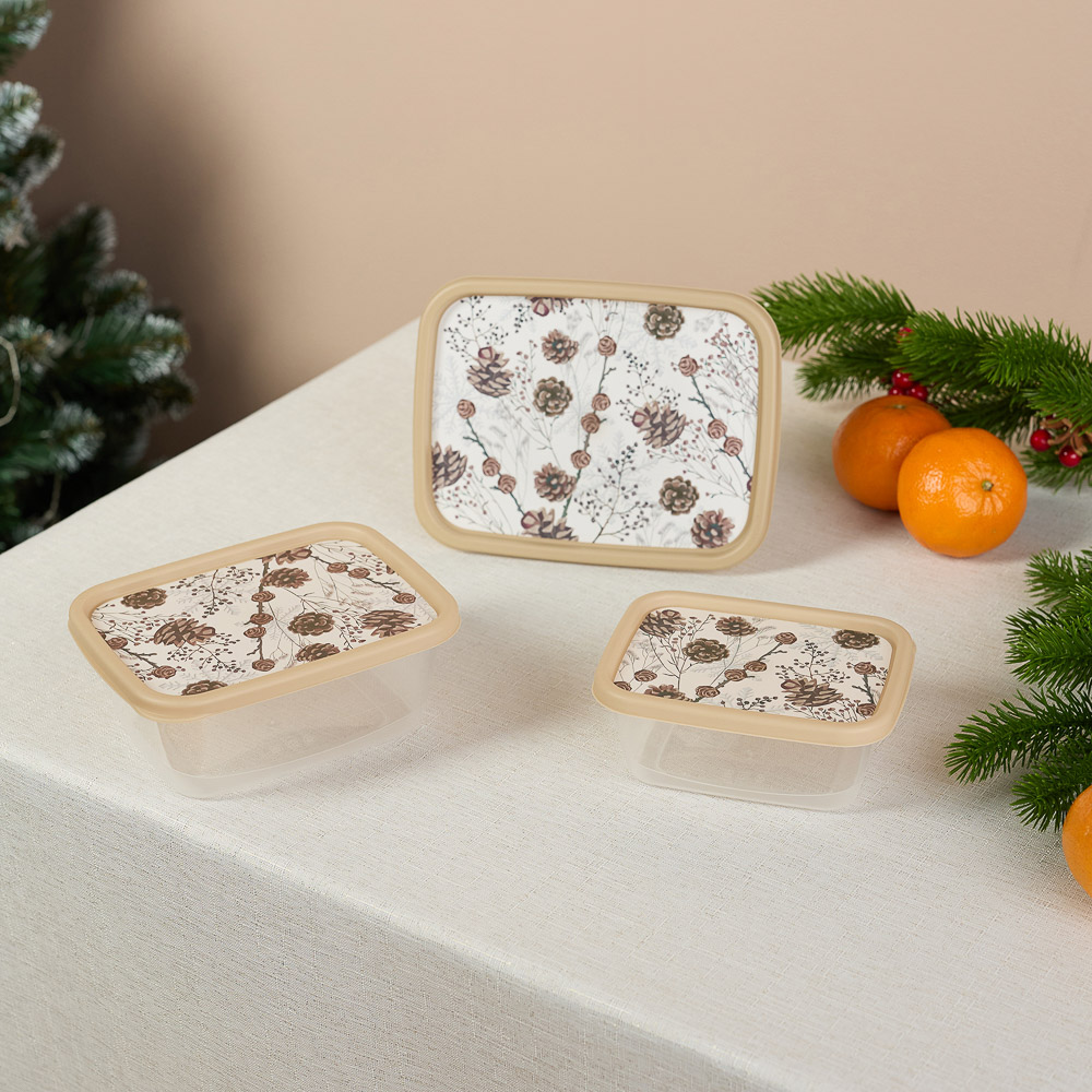 Шишки, Гном Набор контейнеров для продуктов прямоугольных 3шт (0,5л+0,85л+1,5л), пластик, 2 дизайна, арт.№ 861-469