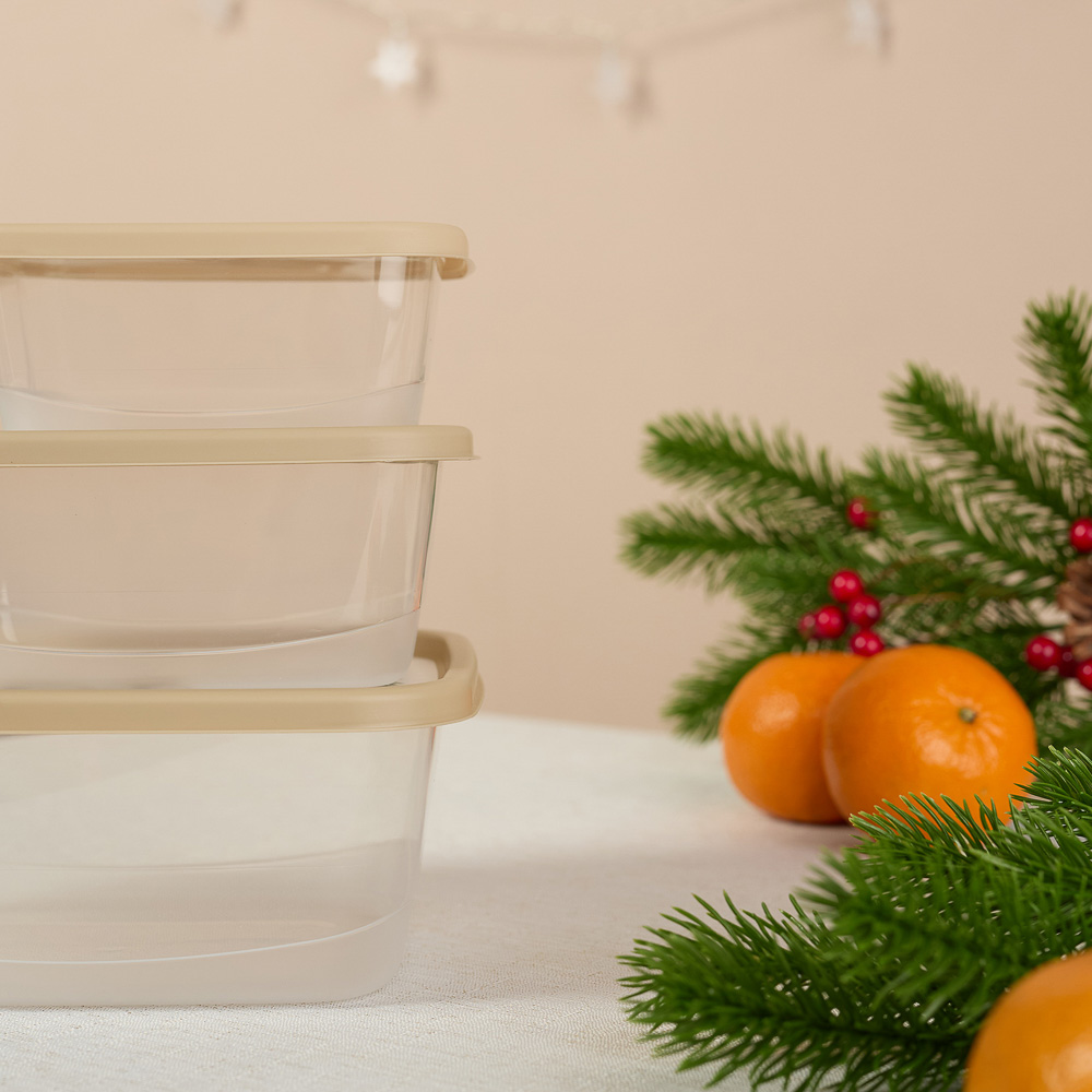 Шишки, Гном Набор контейнеров для продуктов прямоугольных 3шт (0,5л+0,85л+1,5л), пластик, 2 дизайна, арт.№ 861-469