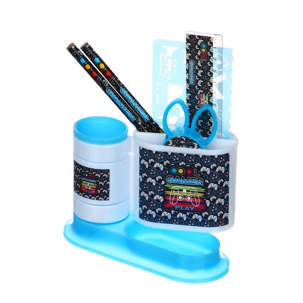 КУЛ ГЕЙМЕР Органайзер канц. 4 отд., 7 пр.:(ножн., 2 кар., точилка, трафарет, линейка, подст.), пл., арт.№ 234-051