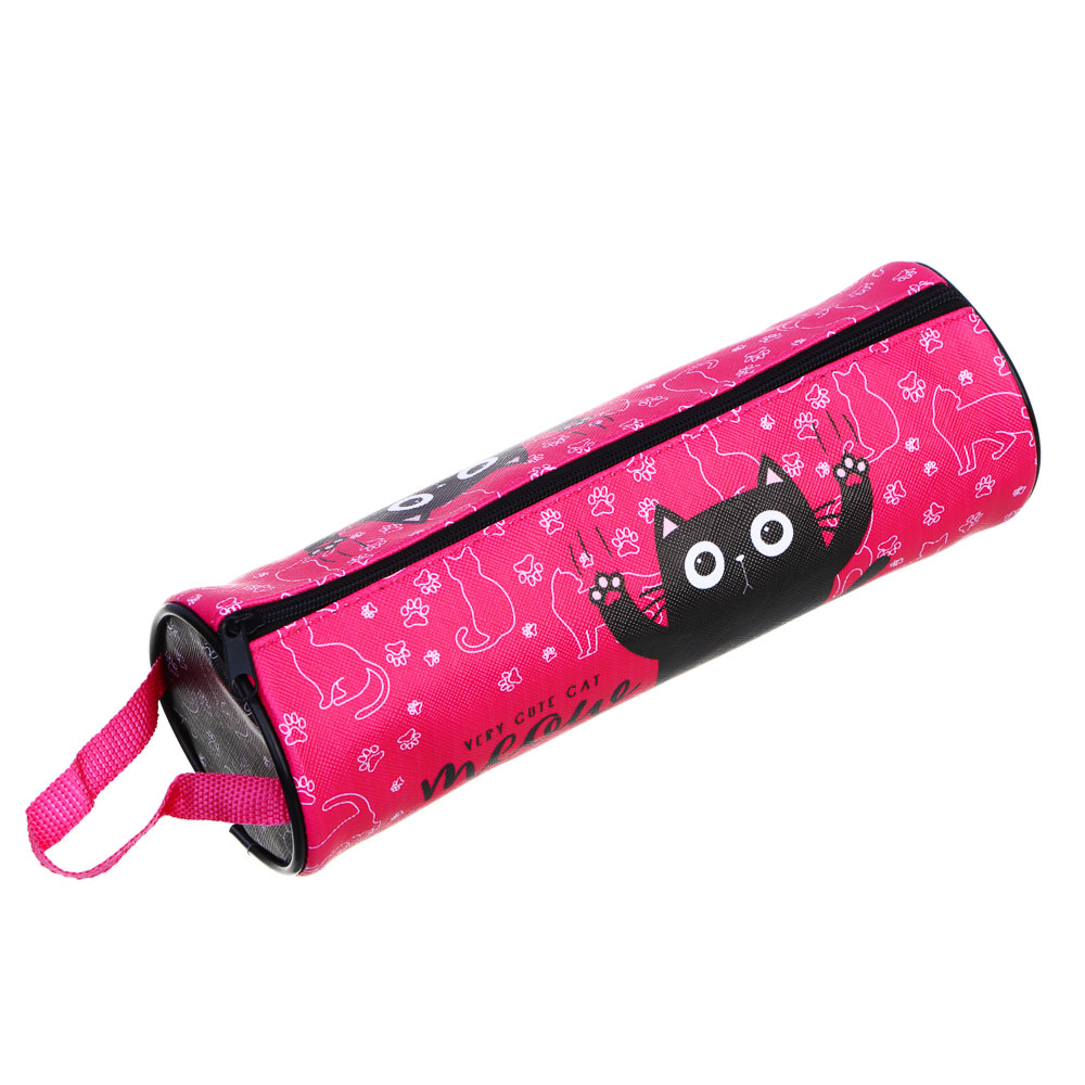 МИЛЫЙ КОТИК Пенал мягкий круглый, 21х7х7см, ПВХ, с ручкой, с антисминаемым вкладышем, арт.№ 238-366