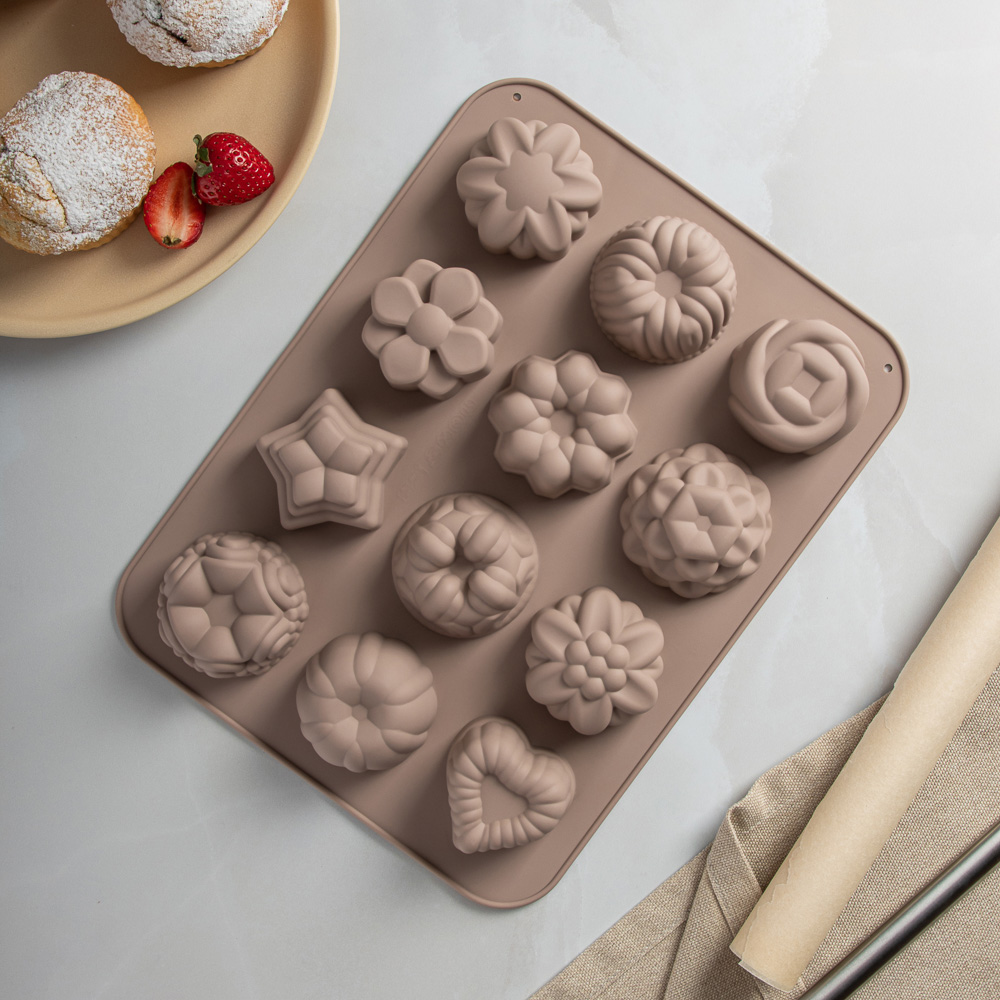 SATOSHI Алион Форма для выпечки 12 ячеек 33x25х3,5см "Цветы", силикон, арт.№ 856-150