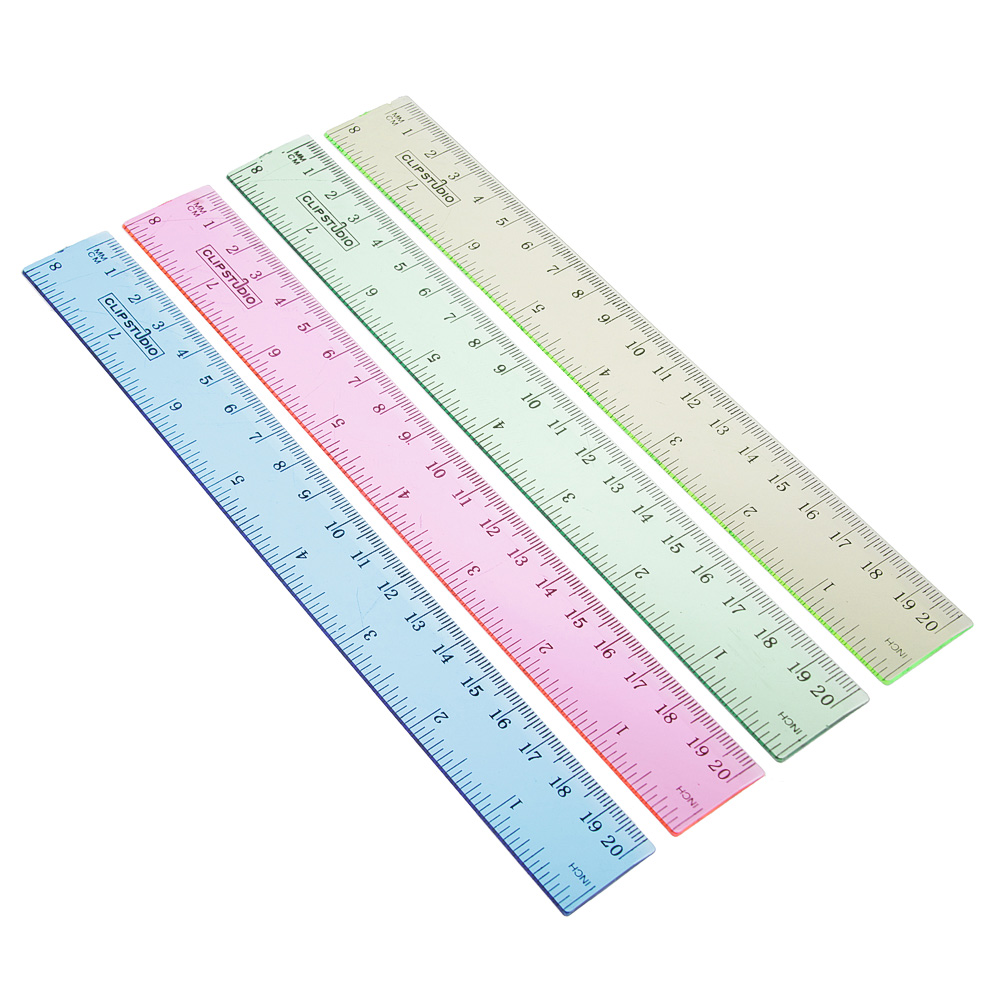 Линейка пластиковая ClipStudio 20см, прозрачная цветная, 4 цвета, в пакете, арт.№ 526-527