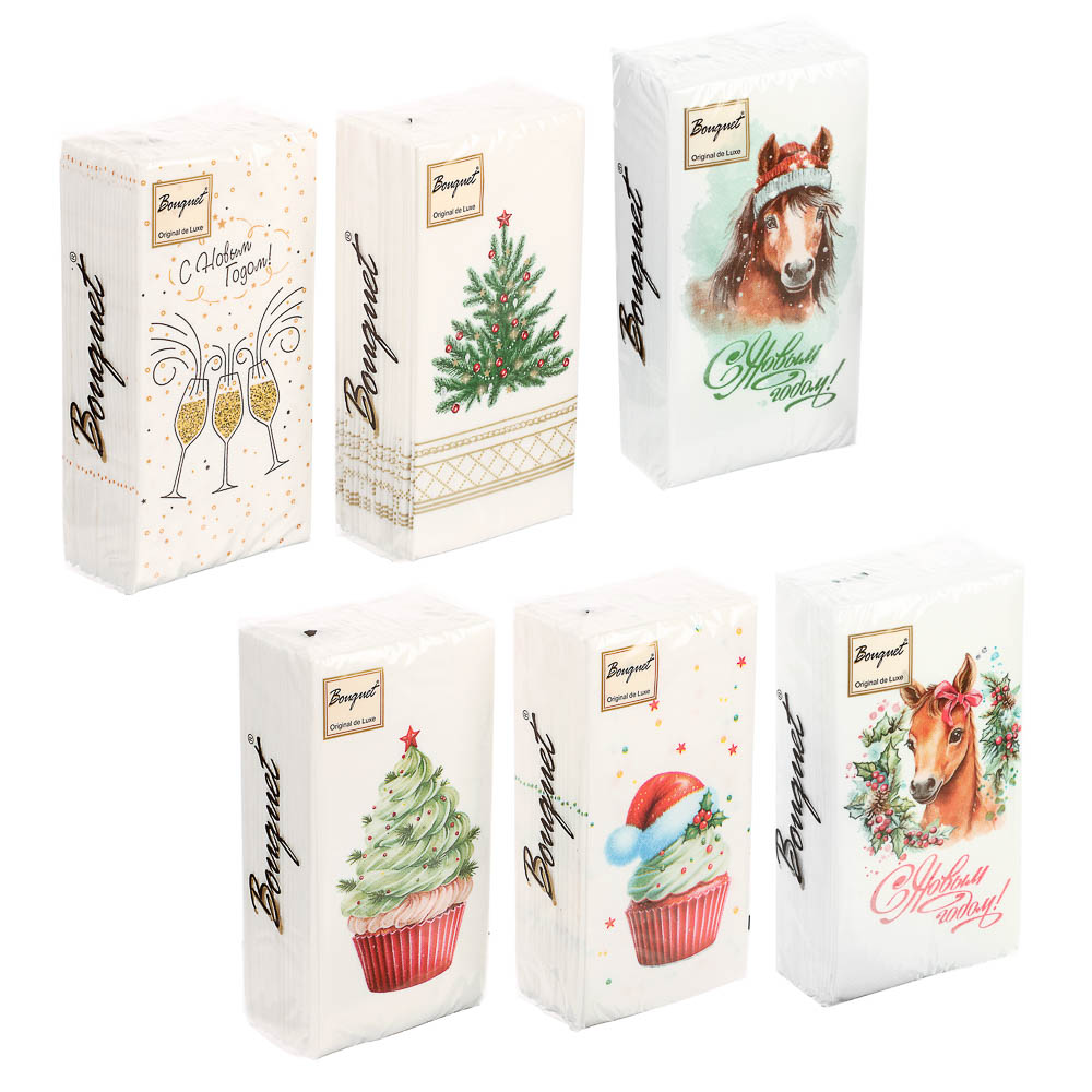 Салфетки бумажные двухслойные Символ года/Пирожные/С новым годом 33х33см, 6 дизайнов, 20шт, арт.№ 912-033