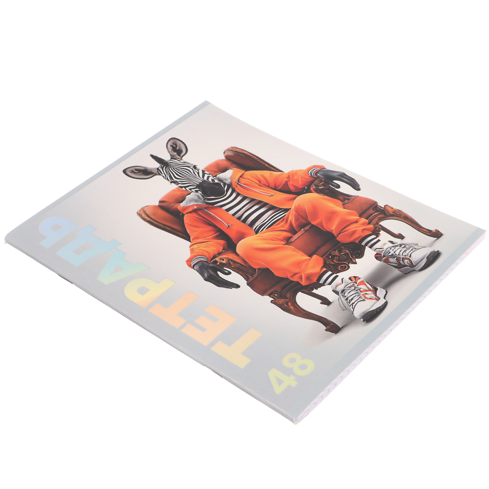 Тетрадь 48л. ClipStudio А5 "Звери в креслах" в клетку, офсет, обл. мел.карт., скрепка,выб лак,4 диз., арт.№ 578-169