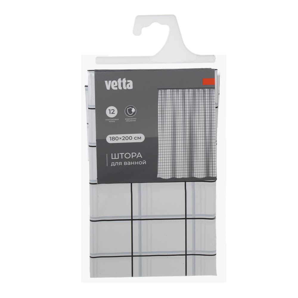 Шторка для ванной тм VETTA Квадро, ПЕВА 60г/м2, 180x200см, белый цвет, арт.№ 461-649