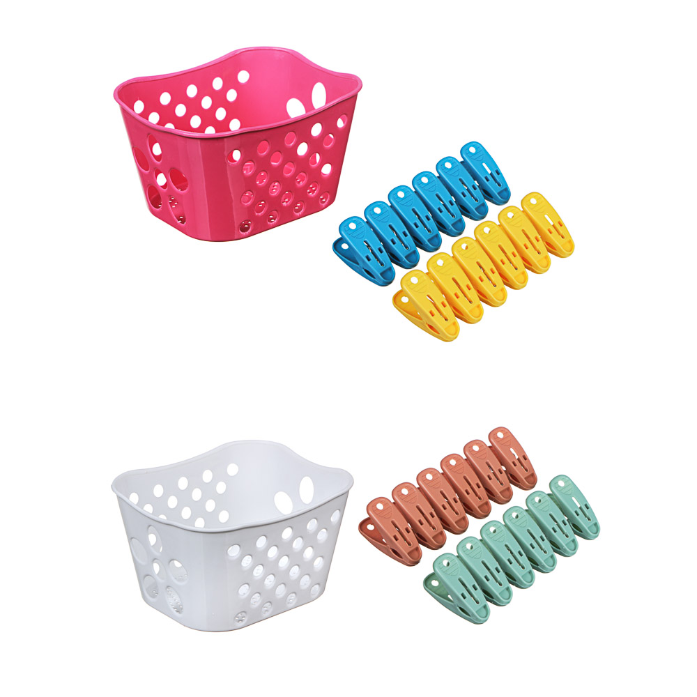 VETTA Набор прищепок 12 шт в корзинке, пластик, 4 цвета, арт.№ 453-096