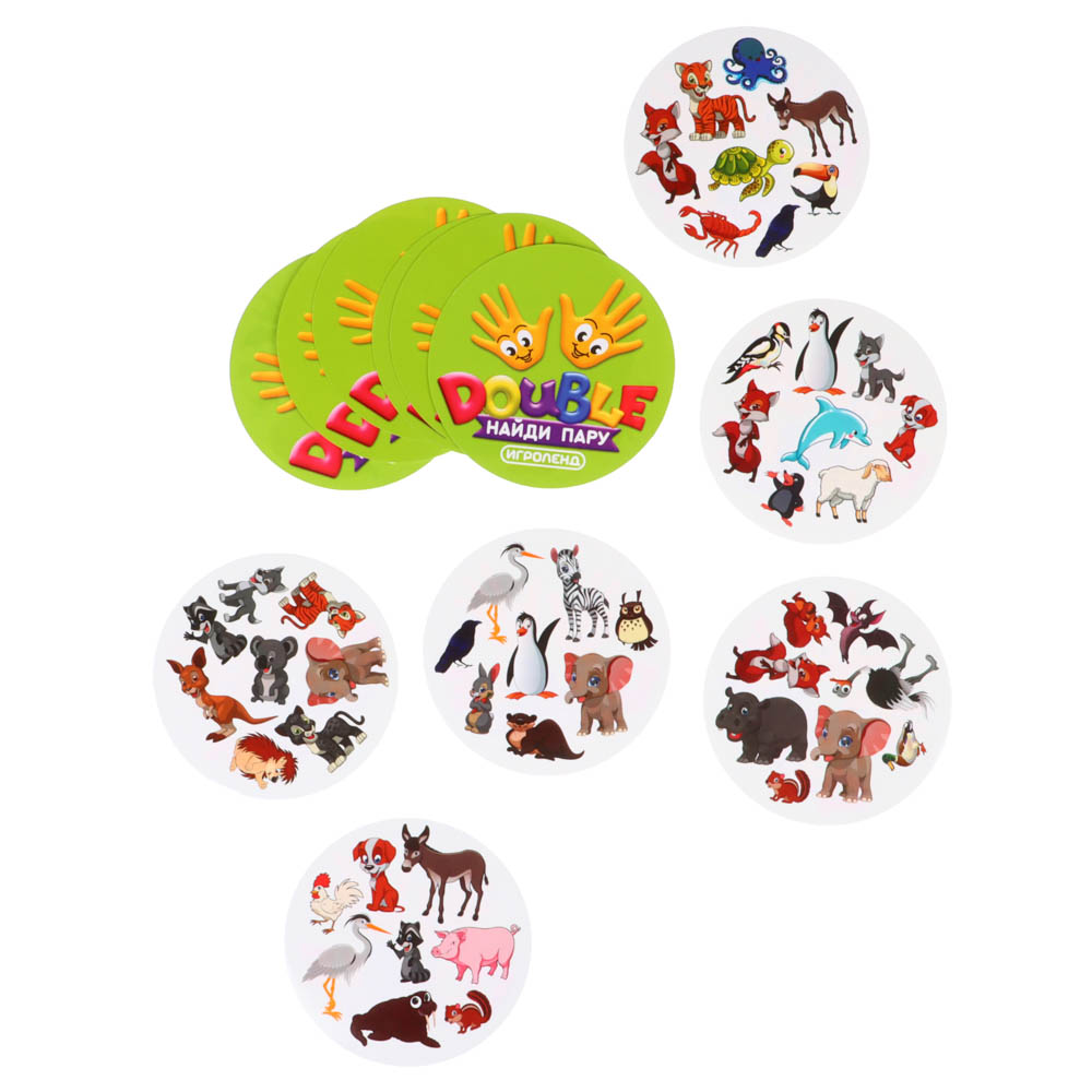 ИГРОЛЕНД Настольная игра Double найди пару, картон, бумага, 8,5х9см, 4 дизайна, арт.№ 896-052