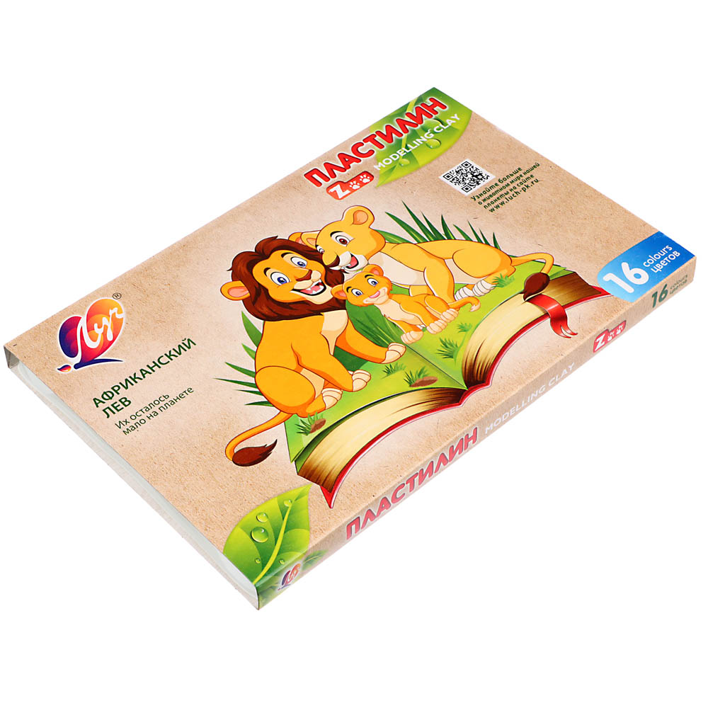 ЛУЧ Пластилин "ZOO", 16 цветов, 240 грамм, в картонной коробке, арт.№ 239-069