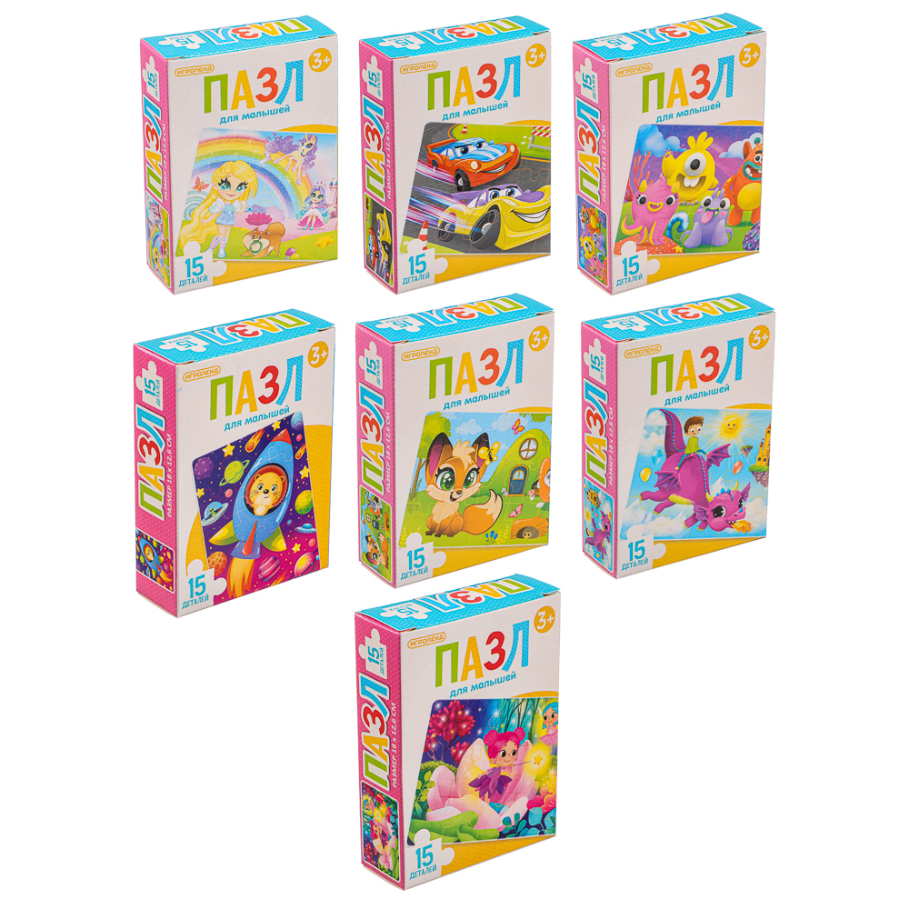 ИГРОЛЕНД Пазл 15 деталей Мультфильмы, картон, 18х13см, 8-12 дизайнов, ORIGAMI, арт.№ 898-005