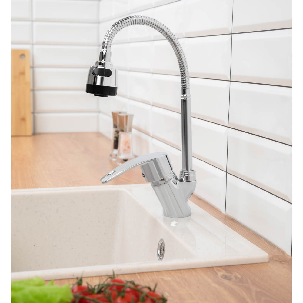 СоюзКран Смеситель для кухни, гибкий излив, керам. картридж 40мм, хром, цинк, SK01-F106, арт.№ 566-388