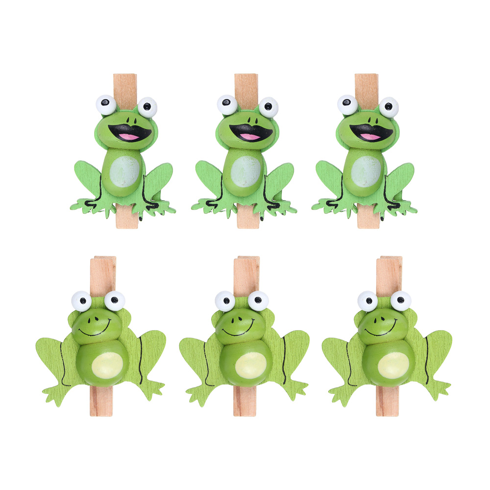 INBLOOM Набор декоративных прищепок Лягушка 6шт., 4.5см, дерево, арт.№ 153-173
