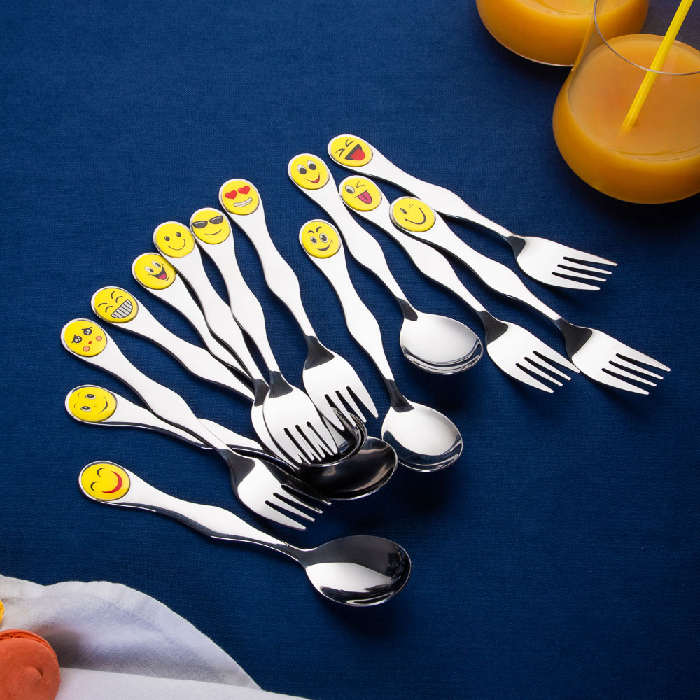Набор столовых приборов детский 2 пр. "Смайлики", нерж.сталь, 12 дизайнов, арт.№ 859-012