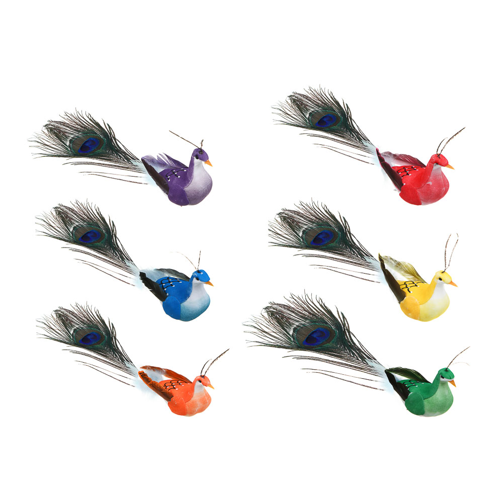 INBLOOM Птица на прищепке Павлин 18см, пенополистирол, перо, арт.№ 153-122