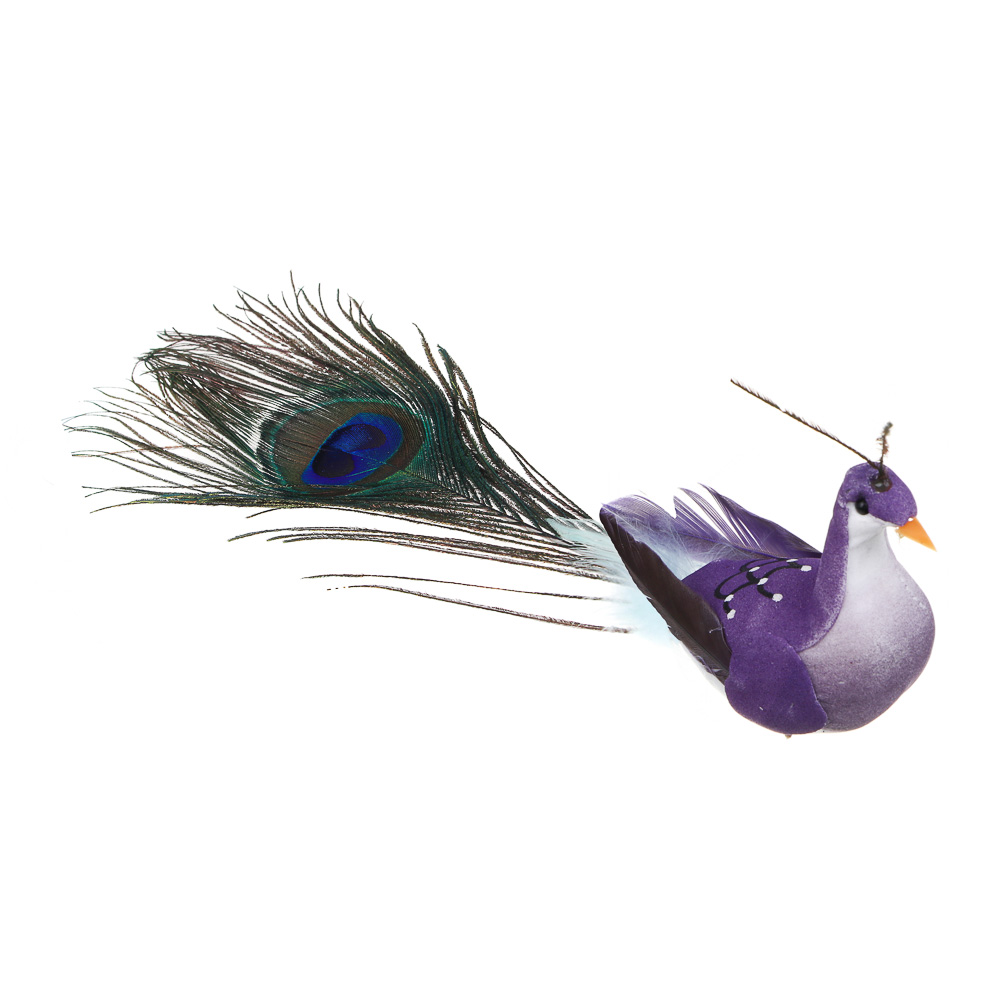 INBLOOM Птица на прищепке Павлин 18см, пенополистирол, перо, арт.№ 153-122
