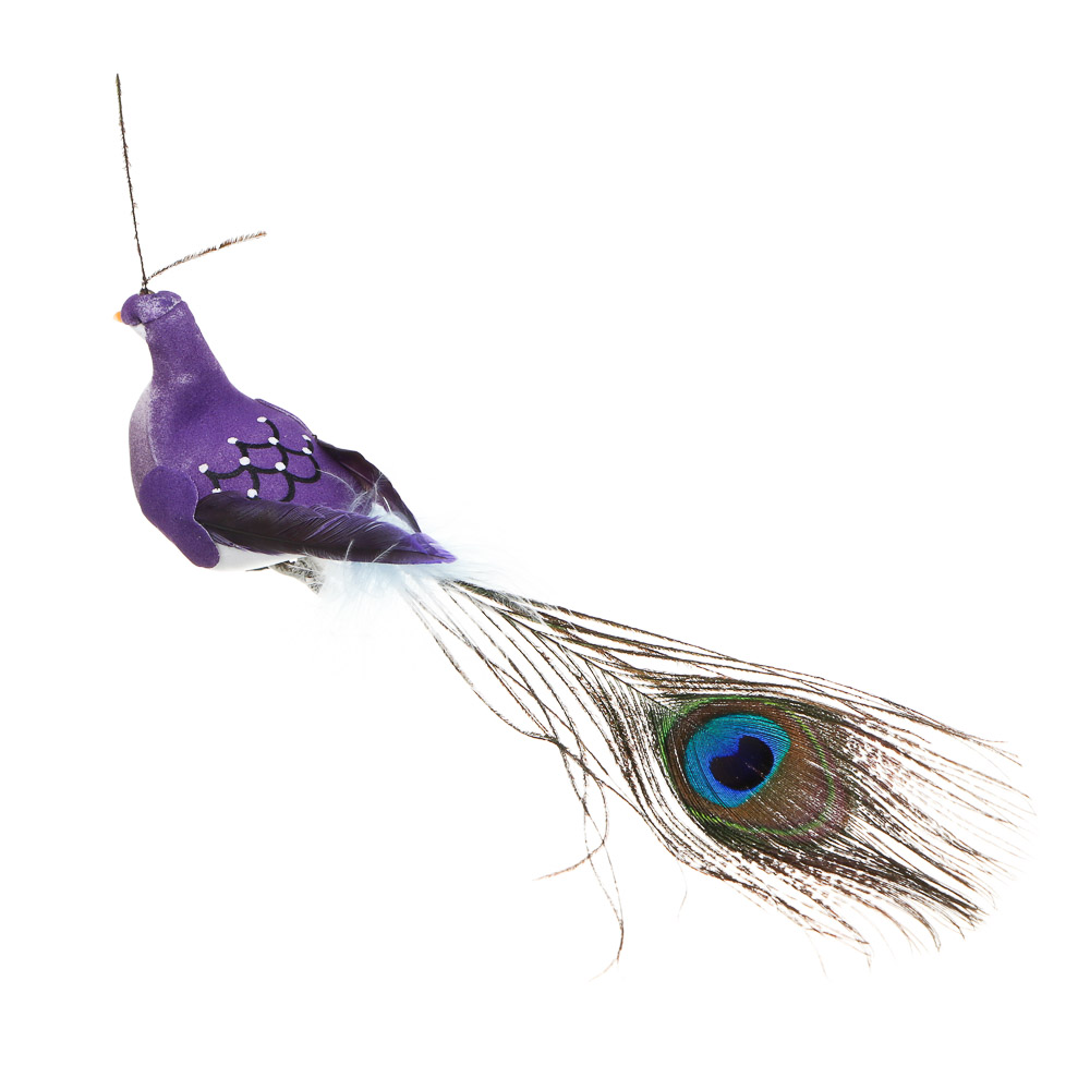 INBLOOM Птица на прищепке Павлин 18см, пенополистирол, перо, арт.№ 153-122