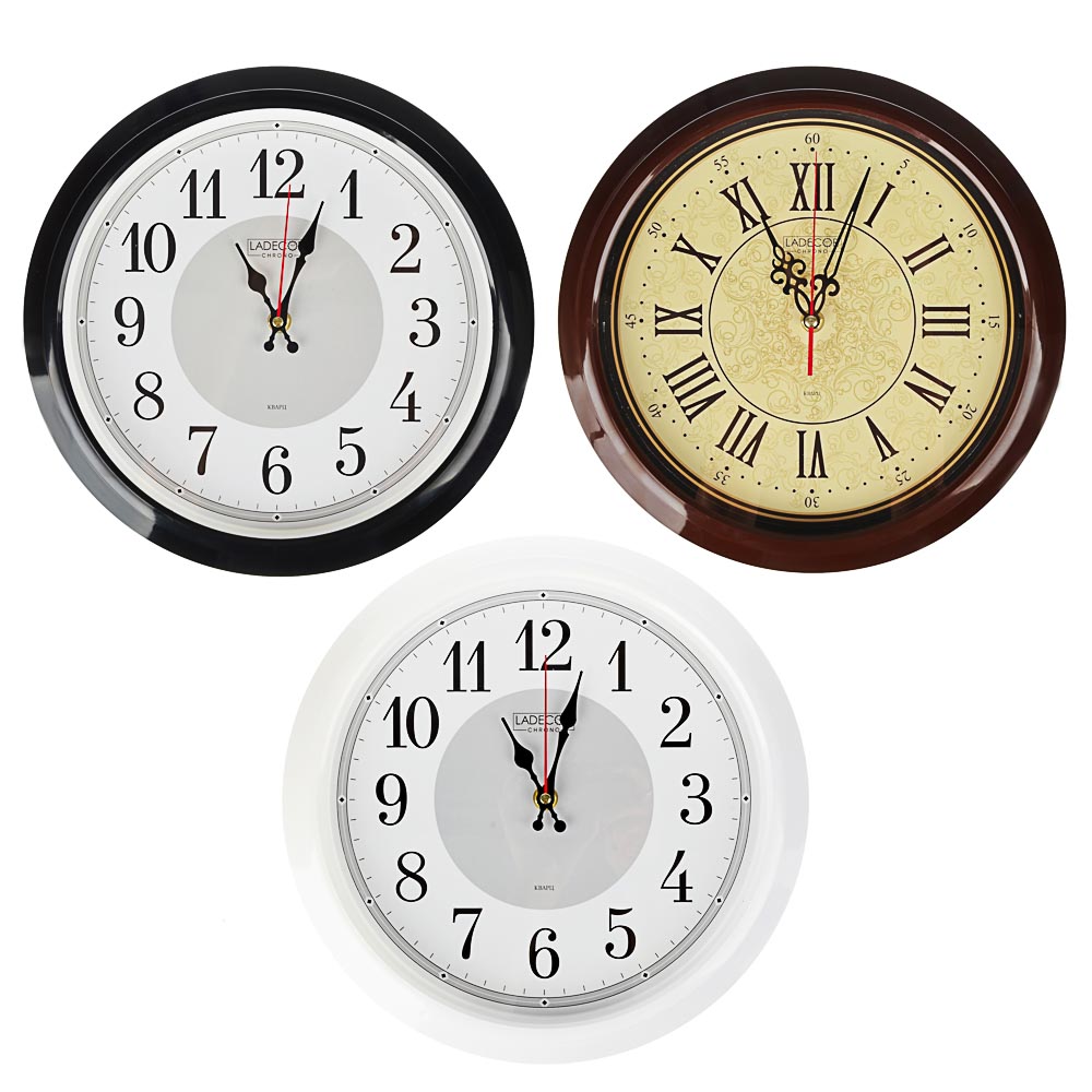 LADECOR CHRONO Часы настенные круглые, d30см, пластик, 3 дизайна, арт.№ 581-811